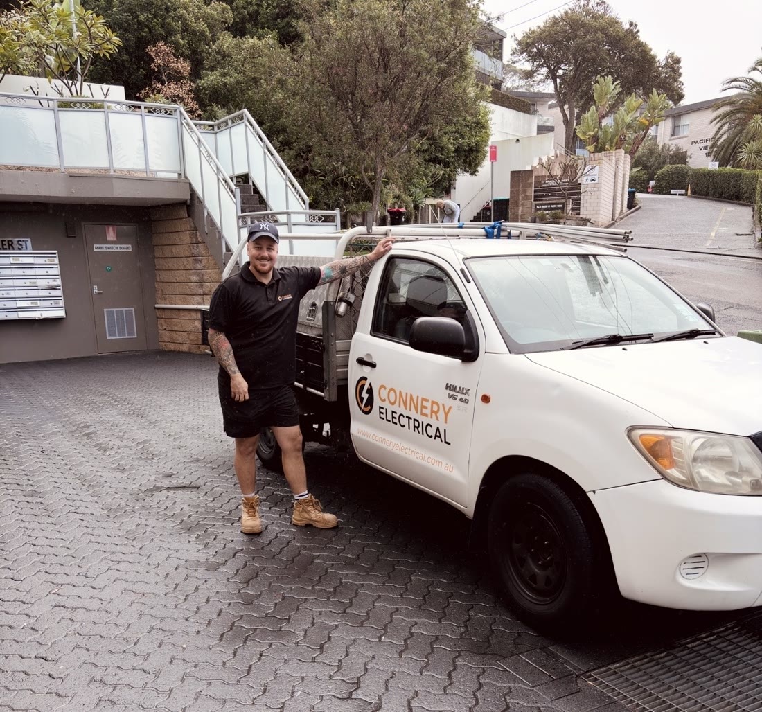 Oscar from Connery Electrical with the work ute on a Northern Beaches job